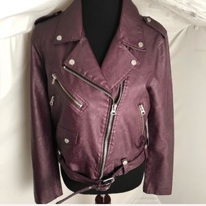 Bagatelle purple color vegan leather motorcycle jacket in Cabernet